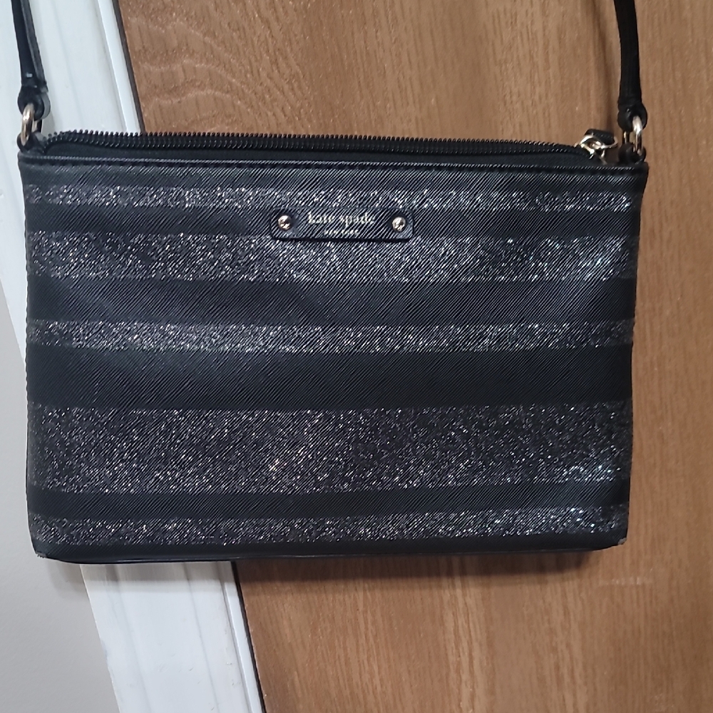 Kate Spade Black and Silver Striped Crossbody Bag